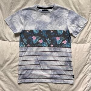 univibe Tropical striped t shirt youth sz S casual summer short sleeve floral